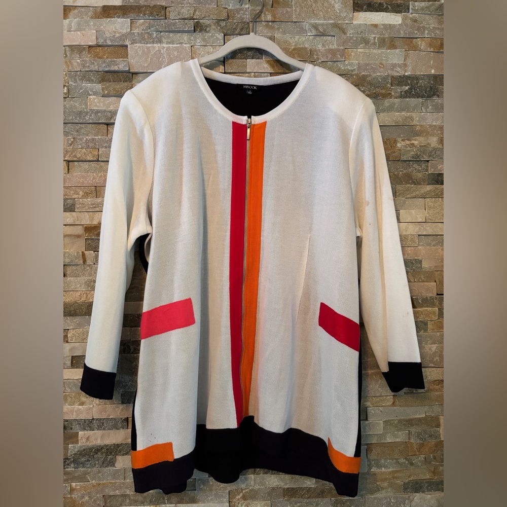 Misook White Jacket with Pink and Orange Accents